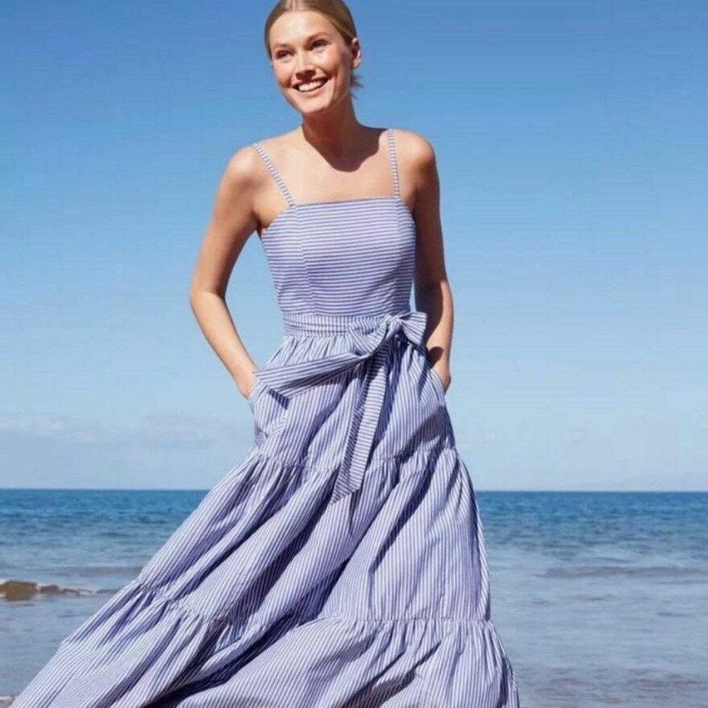 Tiered maxi dress in stripe (lagoon white)